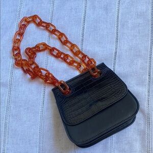 Urban Expressions Black Croc-Embossed Bag with Orange Chain